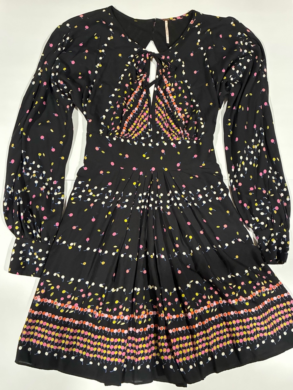 Free People Coryn Black Mini Dress with Dot Print Open Back Boho